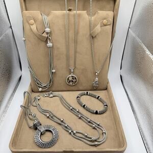 Silver Gold Necklace Bracelet Lot of 6 Jewelry Cable Linked Chain Rhinestones